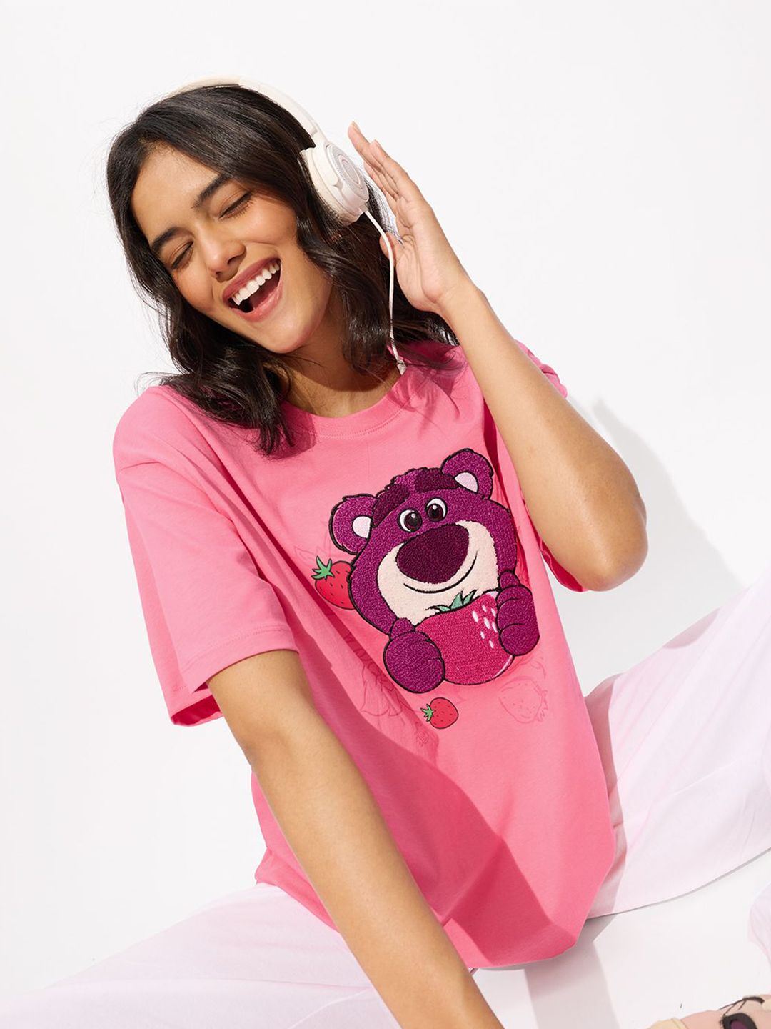 The Souled Store Women Oversized Fit Toy Story Printed Pink T-Shirts