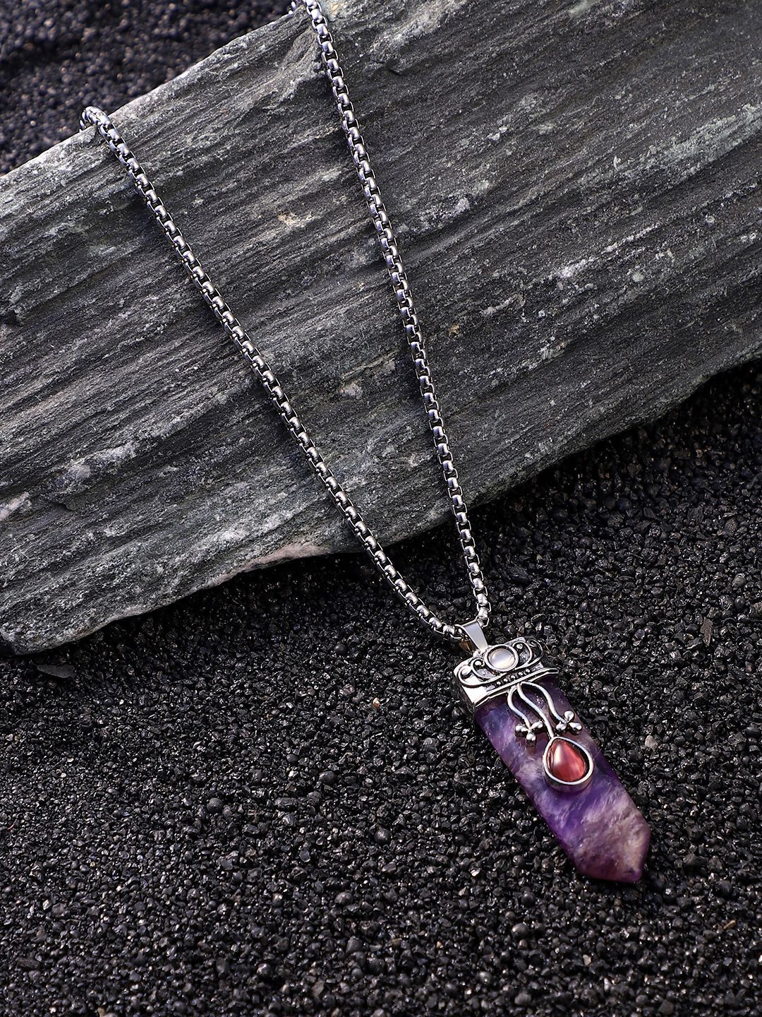 French Accent Men Silver-Plated Pendant With Chain