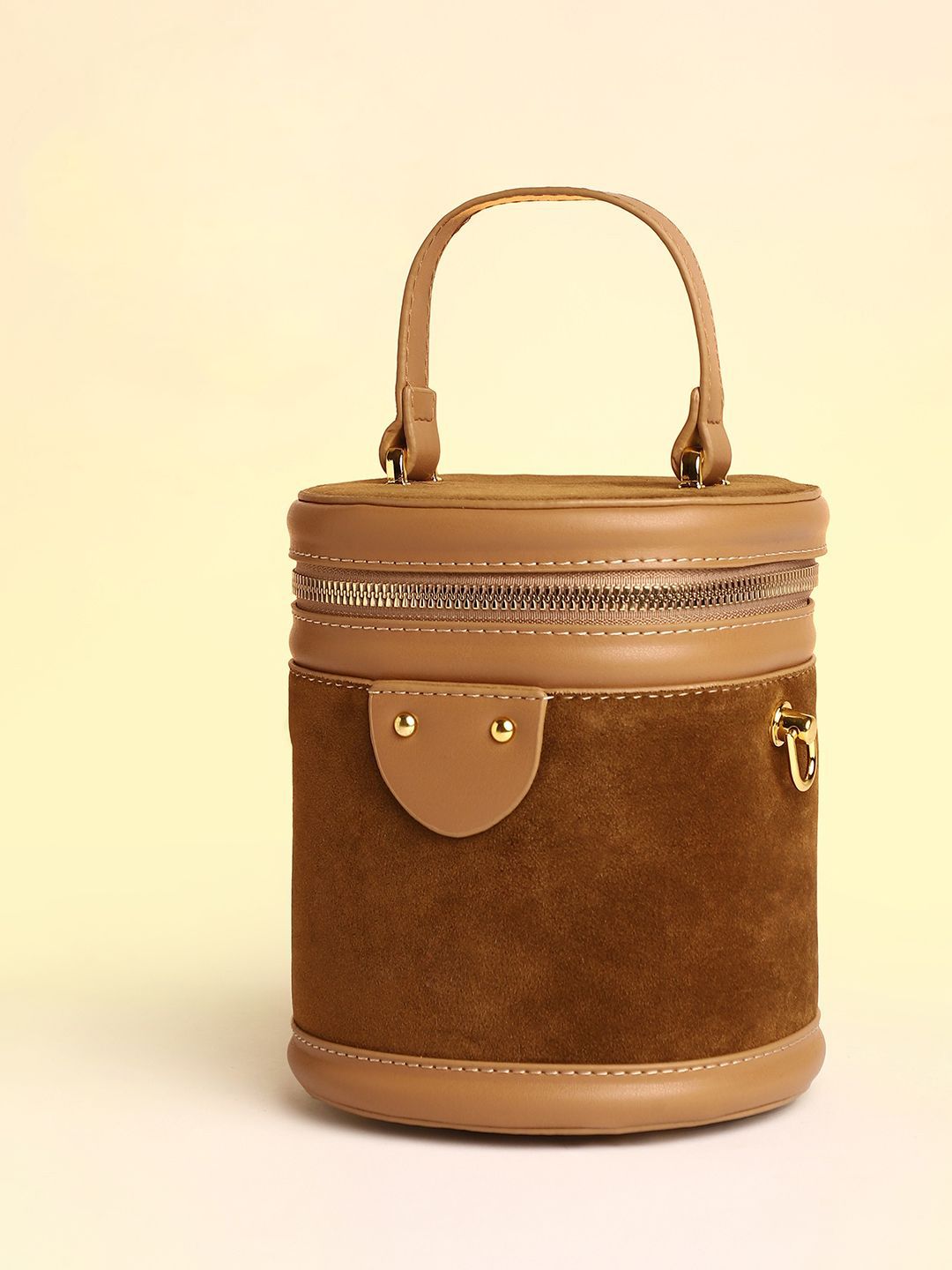 HAUTE SAUCE Brown Leather Structured Shoulder Bag Bucket Handbag