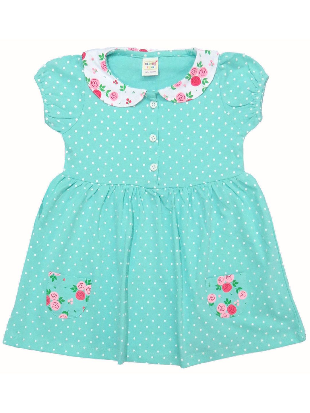 Clothe Funn Girls Polka Dot Print Peter Pan Collar Cotton Fit & Flare Dress