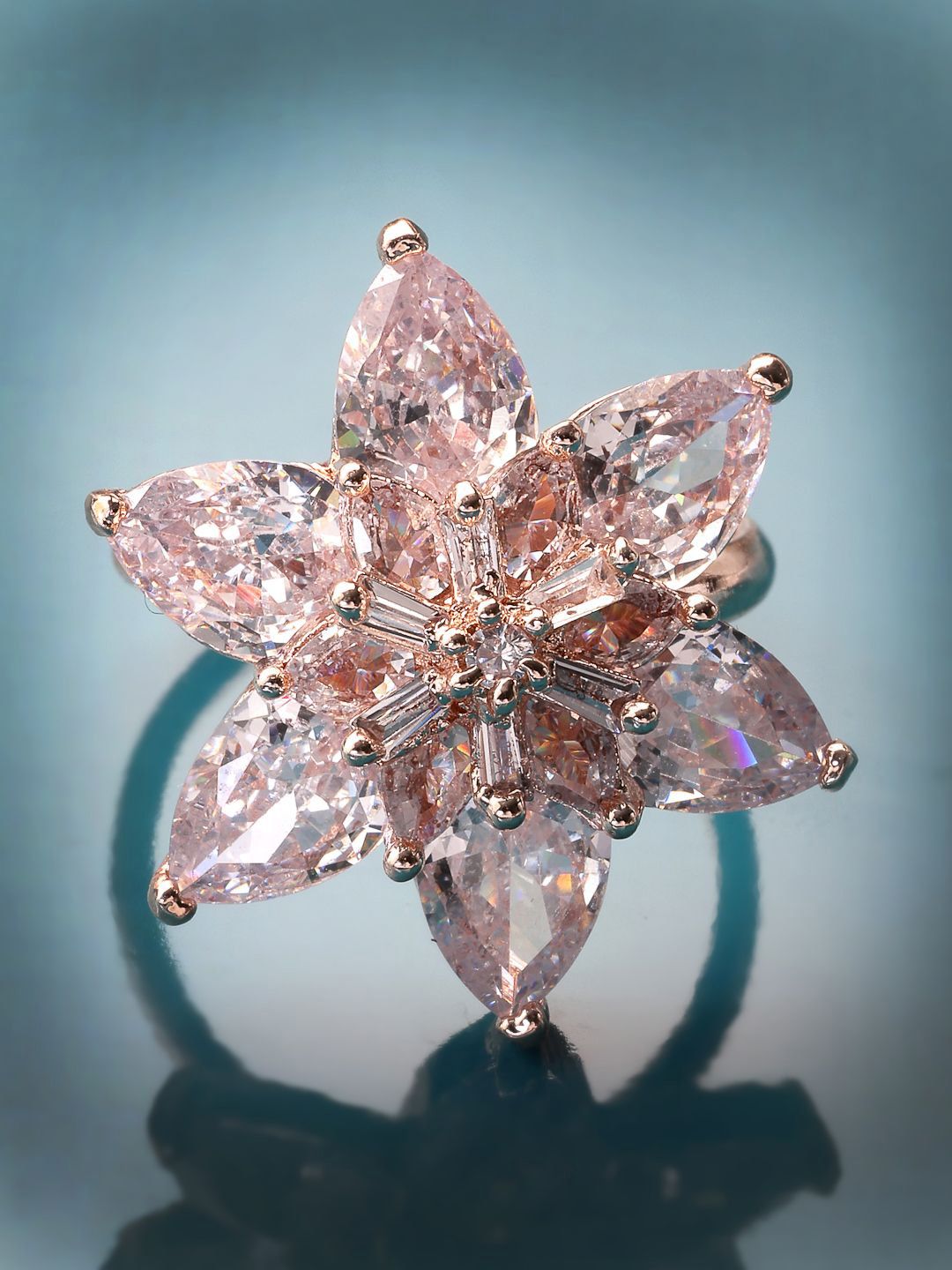 Buy ADIVA Rose Gold Plated Cubic Zirconia Studded Finger Ring -  - Accessories for Women