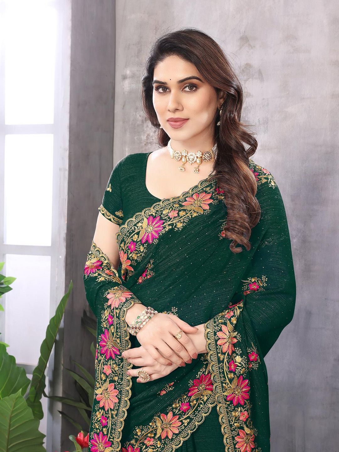 Floral Embroidered Pure Georgette Saree