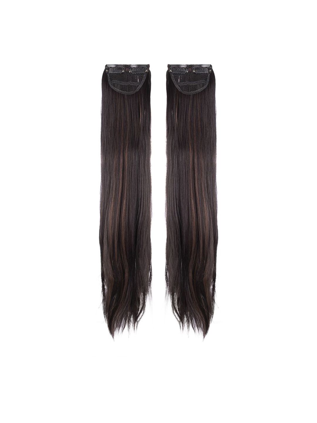 Milano Treasures Set of 2 Clip-in Side Patches Copper Highlights Hair Extension - Dark Brown