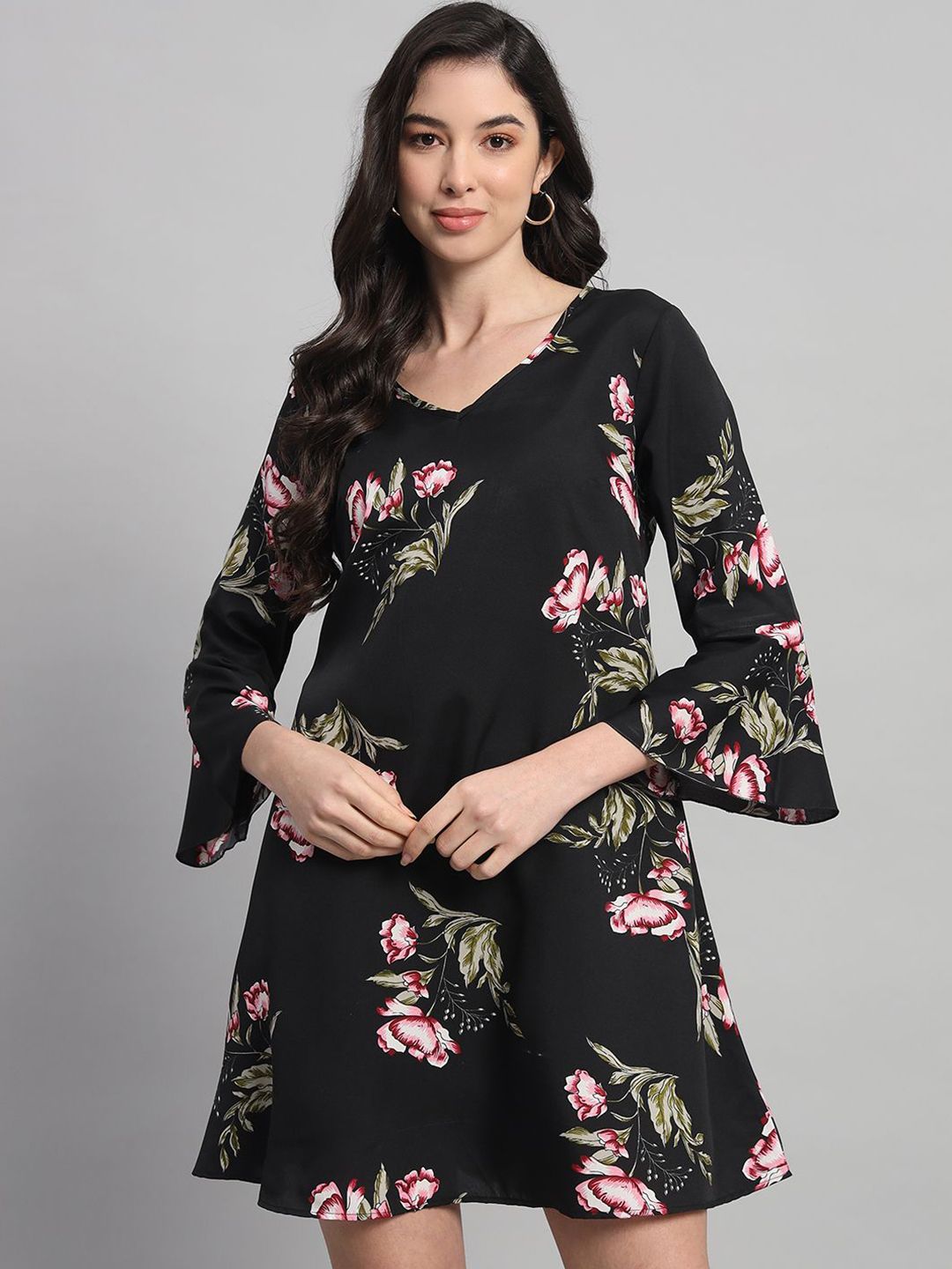 Curvydrobe Floral Printed A-Line Mini Dress