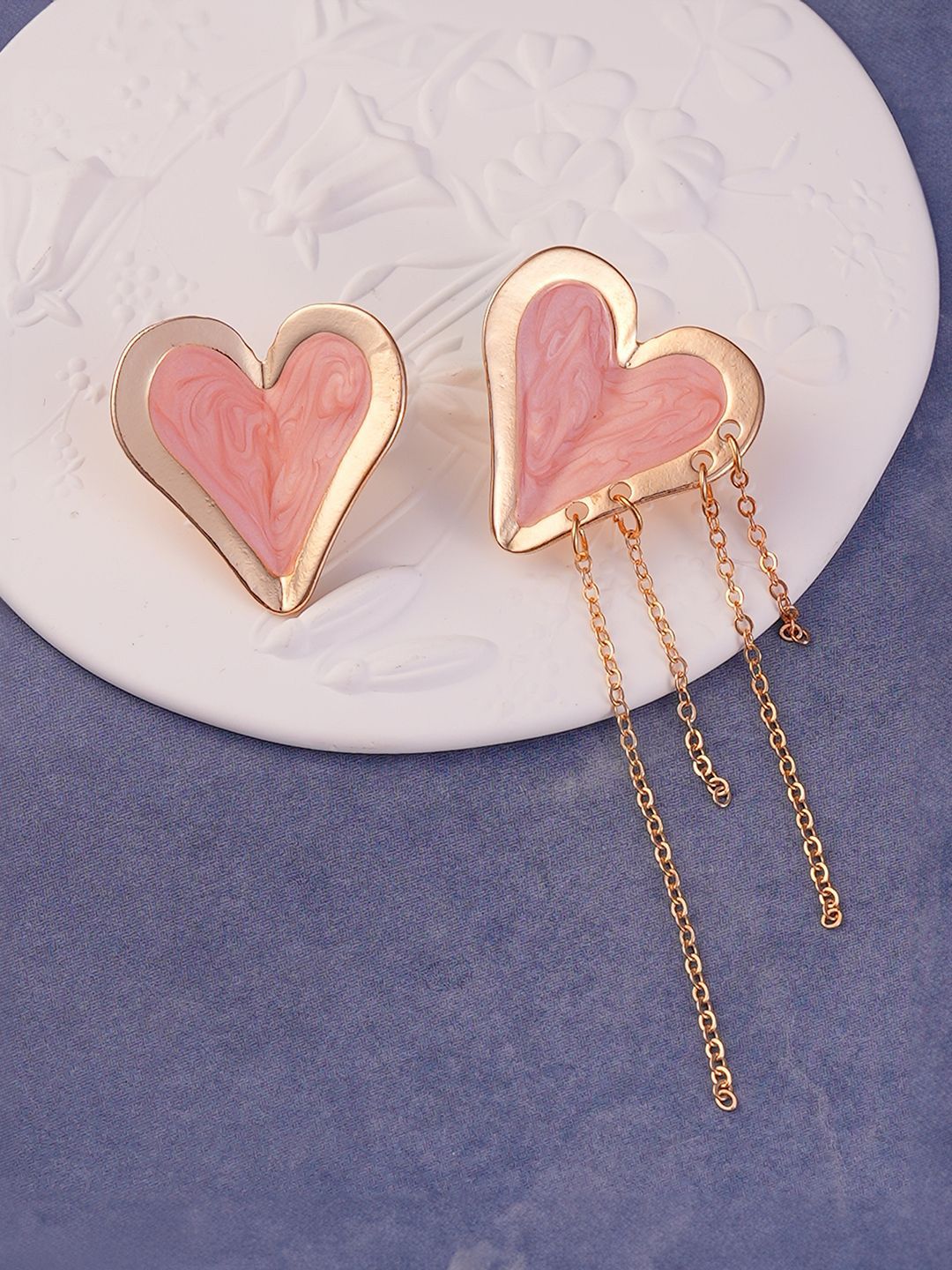 SOHI Gold-Plated Blush Pink Heart Fold Drop Earrings
