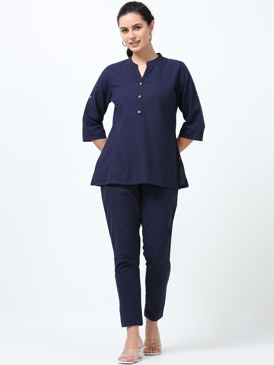 Marcia Mandarin Collar Pure Cotton Tunic With Trousers