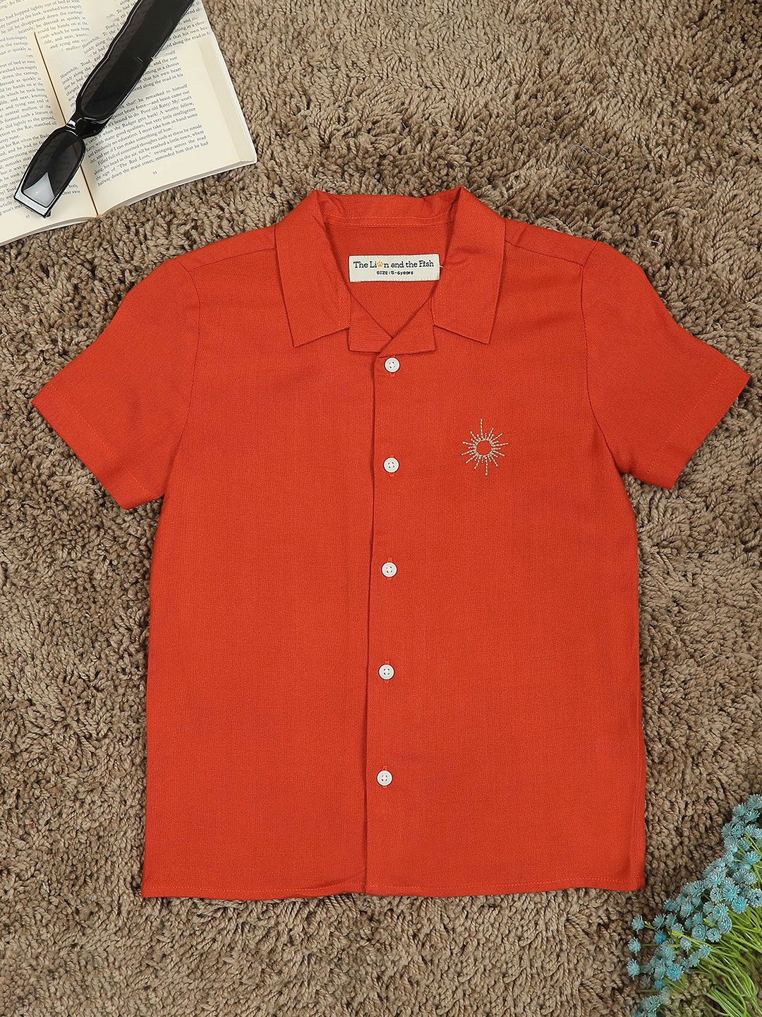 The Lion and The Fish Boys Relaxed Fit Embroidery Cuban Collar Shirt