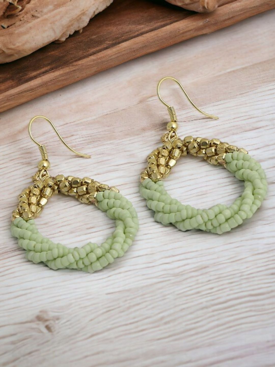 VIVAZS Gold-Plated Tasselled Classic Beaded Hoop Earrings