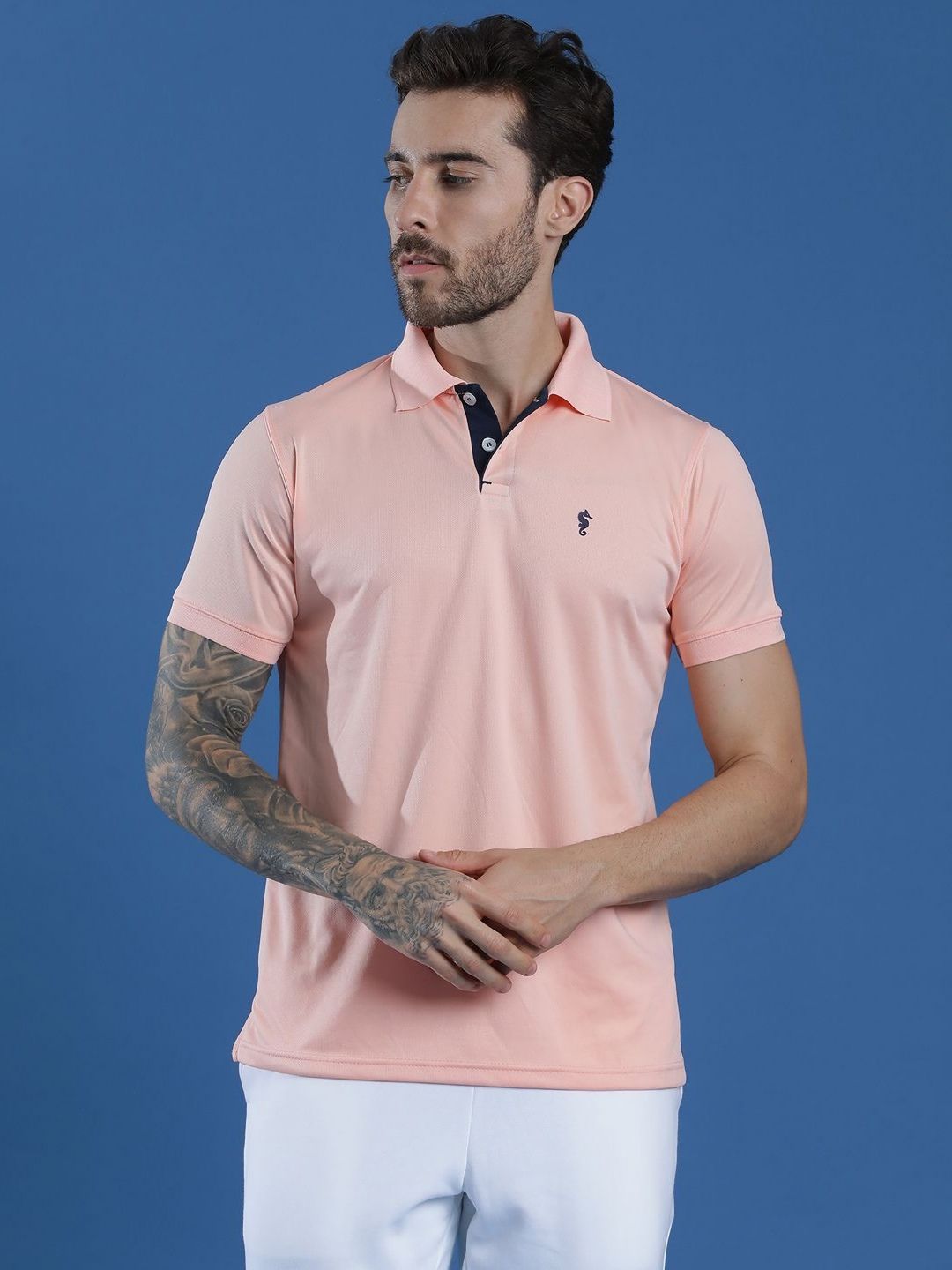 EPPE Men Polo Collar Casual Half Sleeve Textured T-Shirt