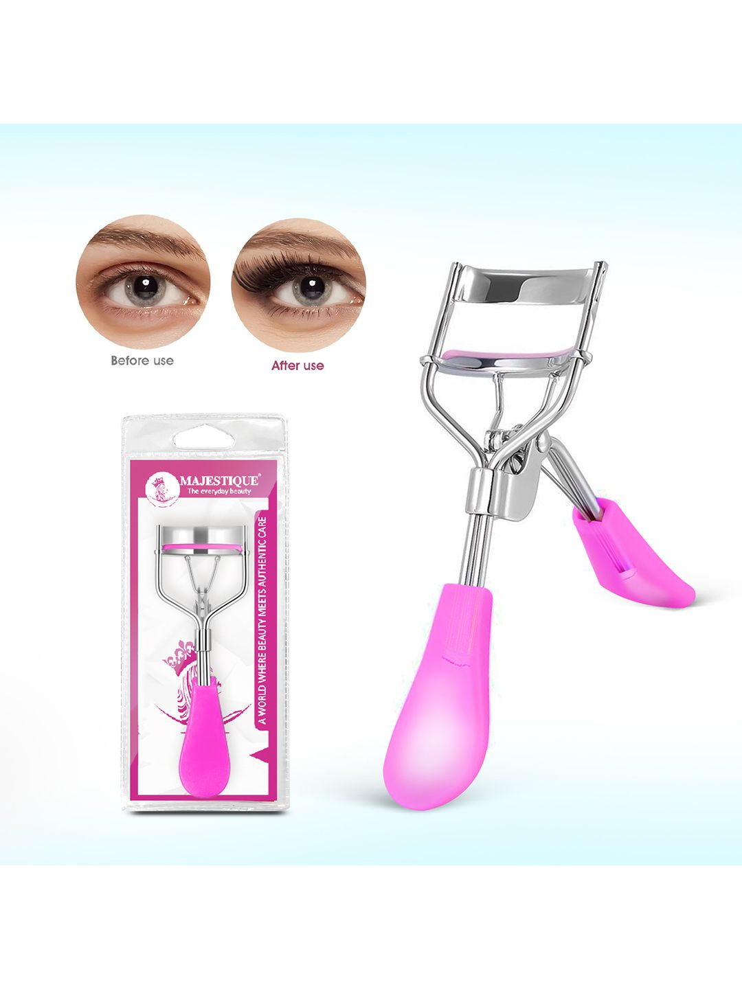 MAJESTIQUE Fit All Eye Shape Curved Lash Long Lasting Eyelash Curler - Pink