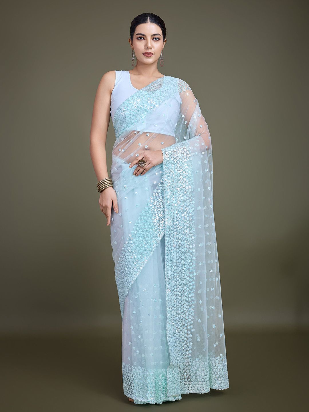 MONJOLIKA FASHION Embellished Sequinned Net Saree