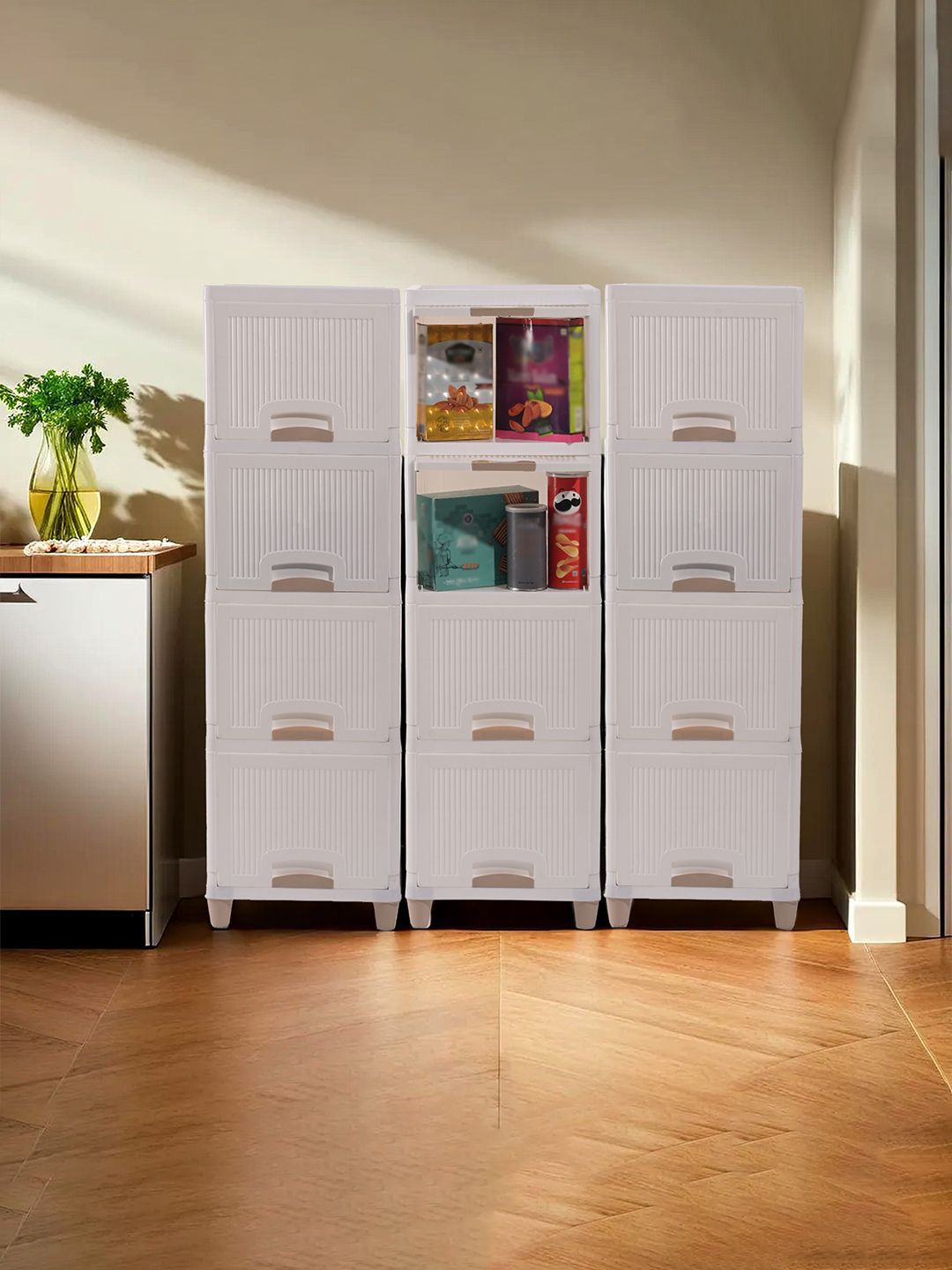 Kuber Industries White 12 Pieces Multi-Utility Folding Cabinet Storage Organizer