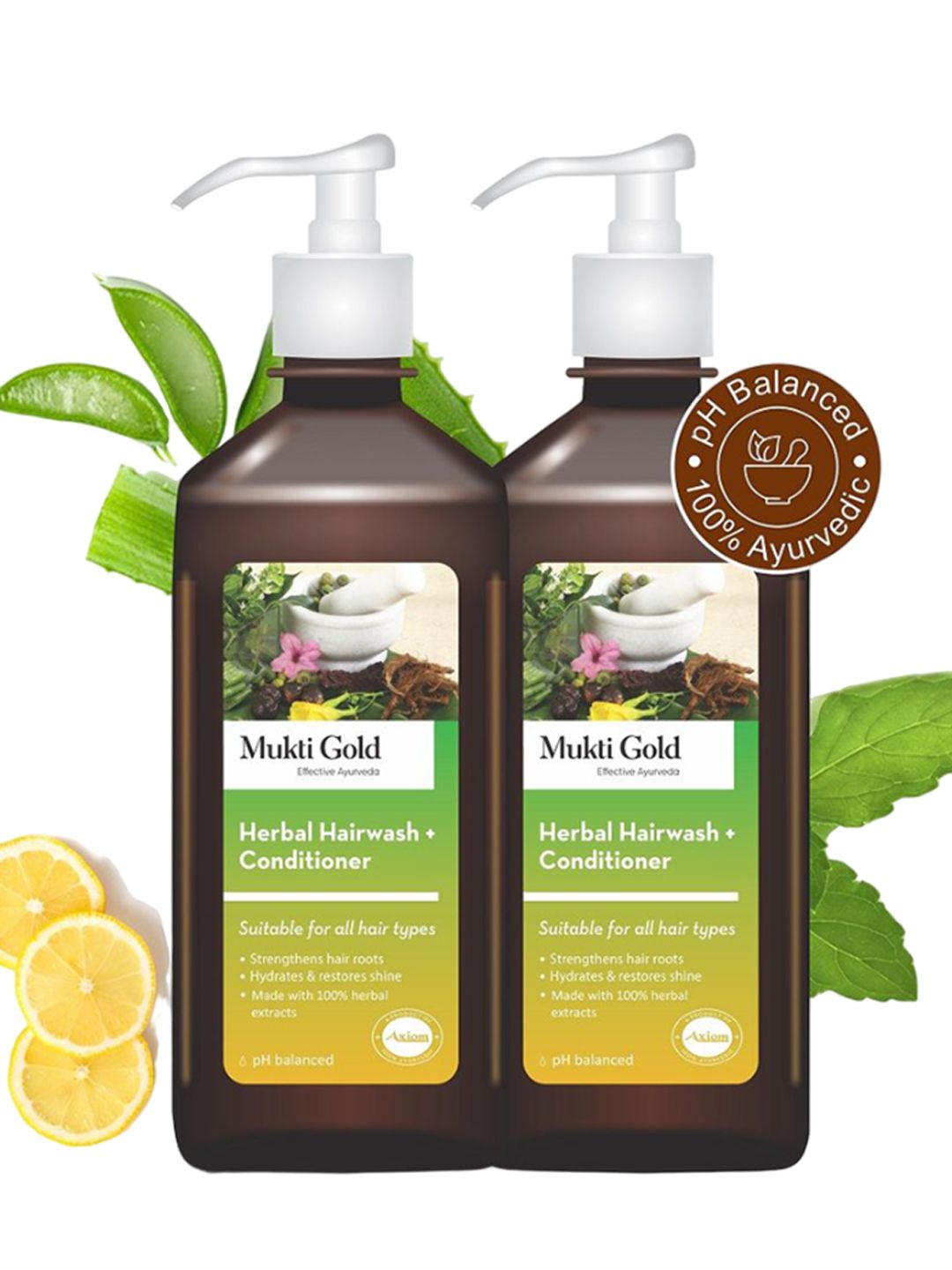 Axiom Set Of 2 Mukti Gold Herbal Hairwash + Conditioner With 14+ Ayurvedic Ingredients -
