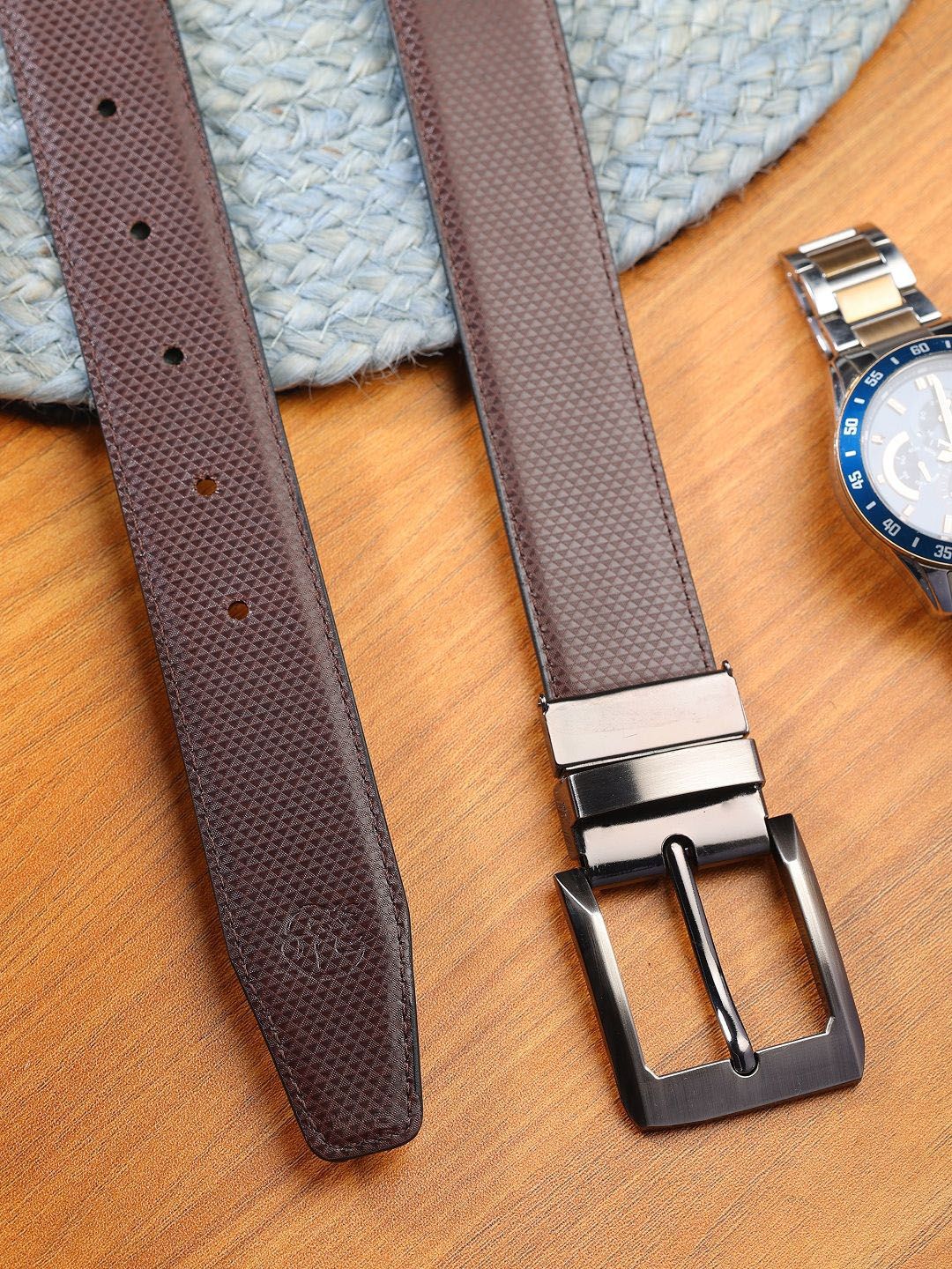 SAZARA Men Textured Leather Reversible Belt