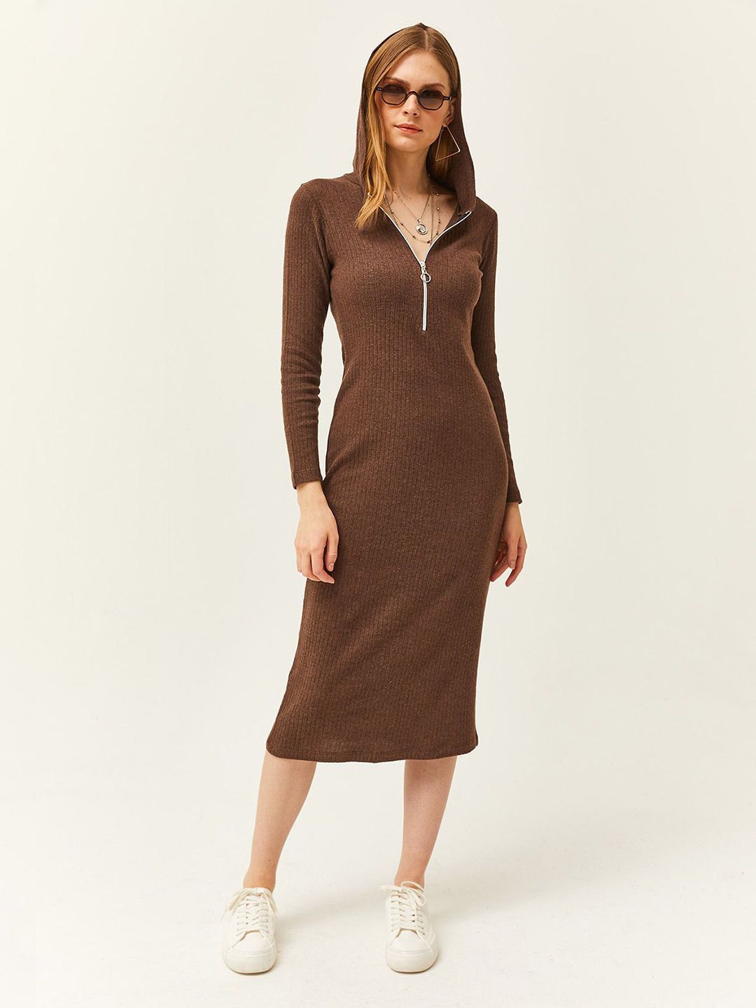 Olalook Hooded Neck Bodycon Midi Dress