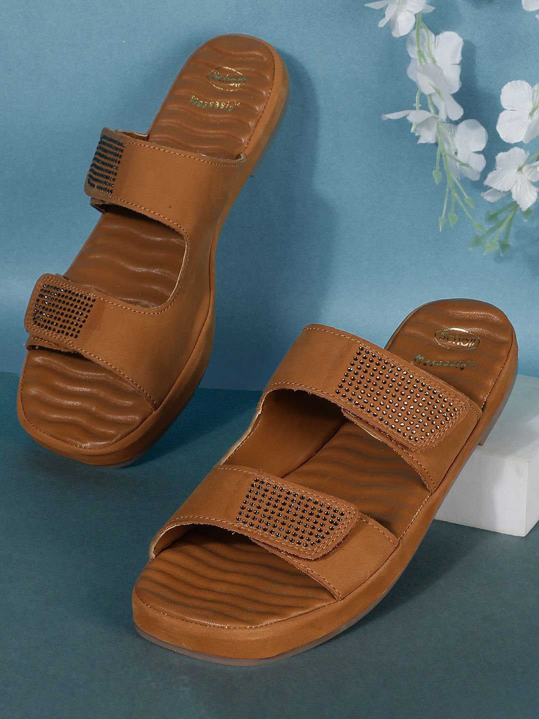 Scholl Women Textured Open Toe Flats