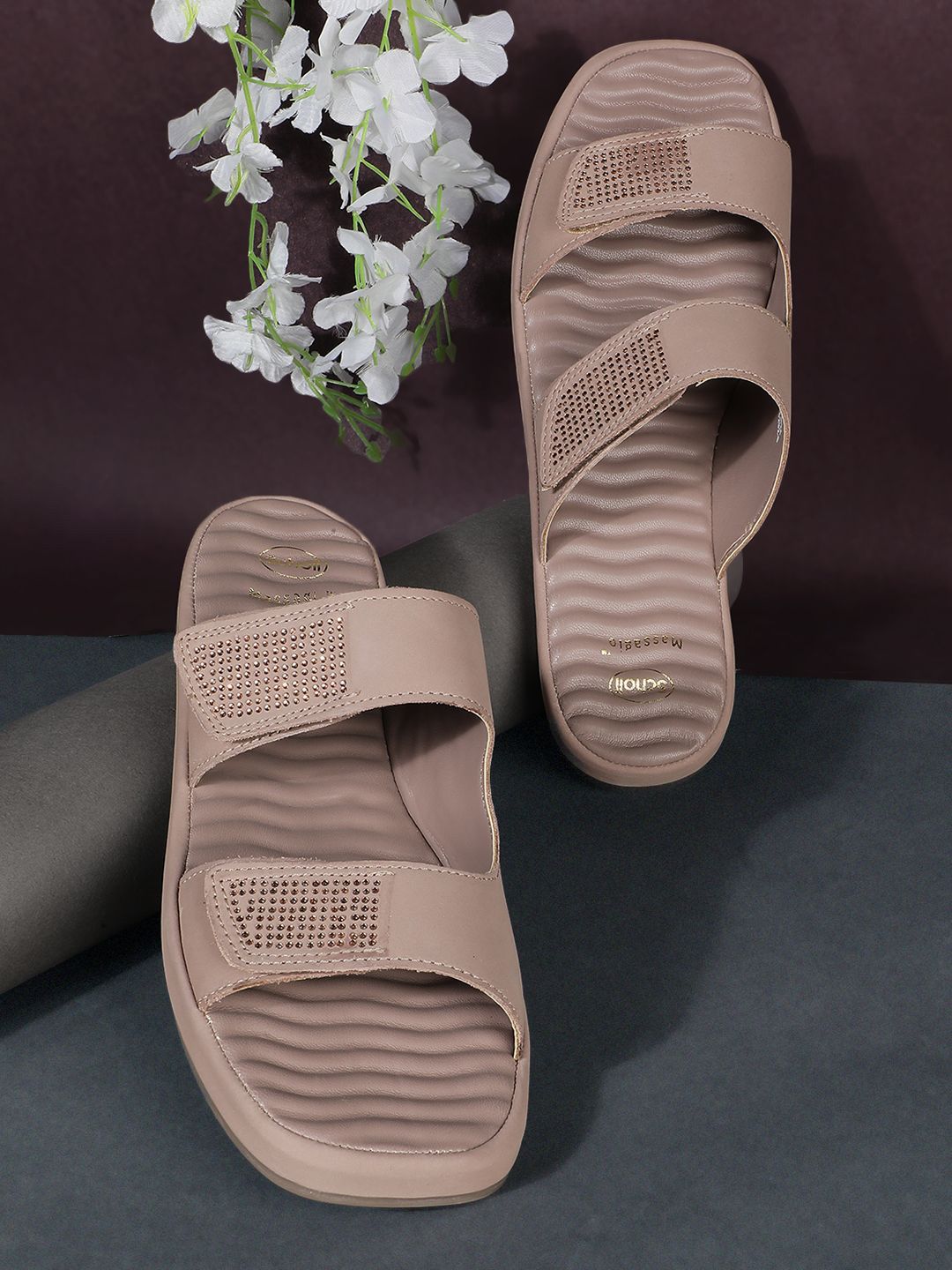 Scholl Women Textured Open Toe Flats