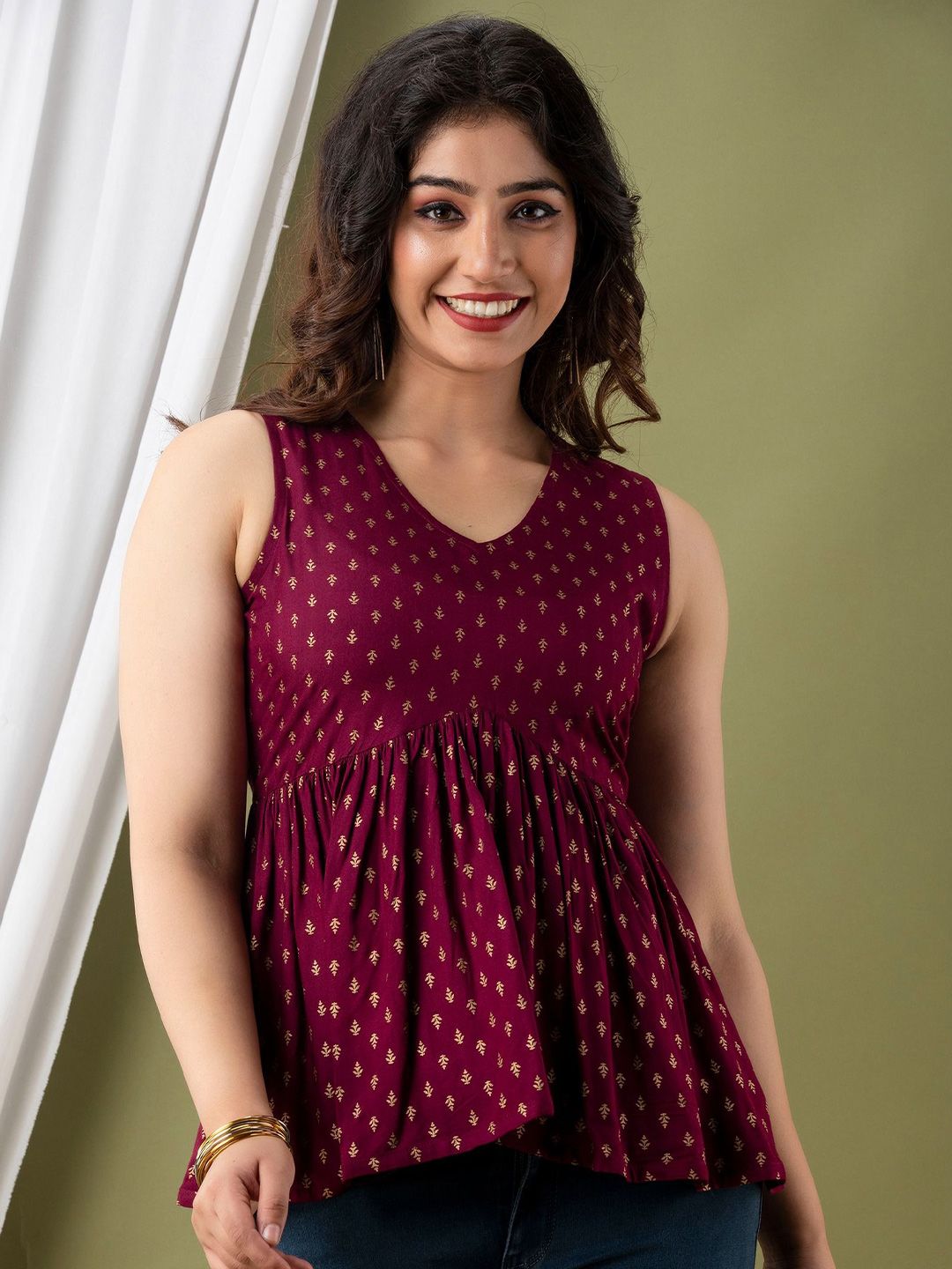 CELEBRAVO Women Ethnic Printed V-Neck Top