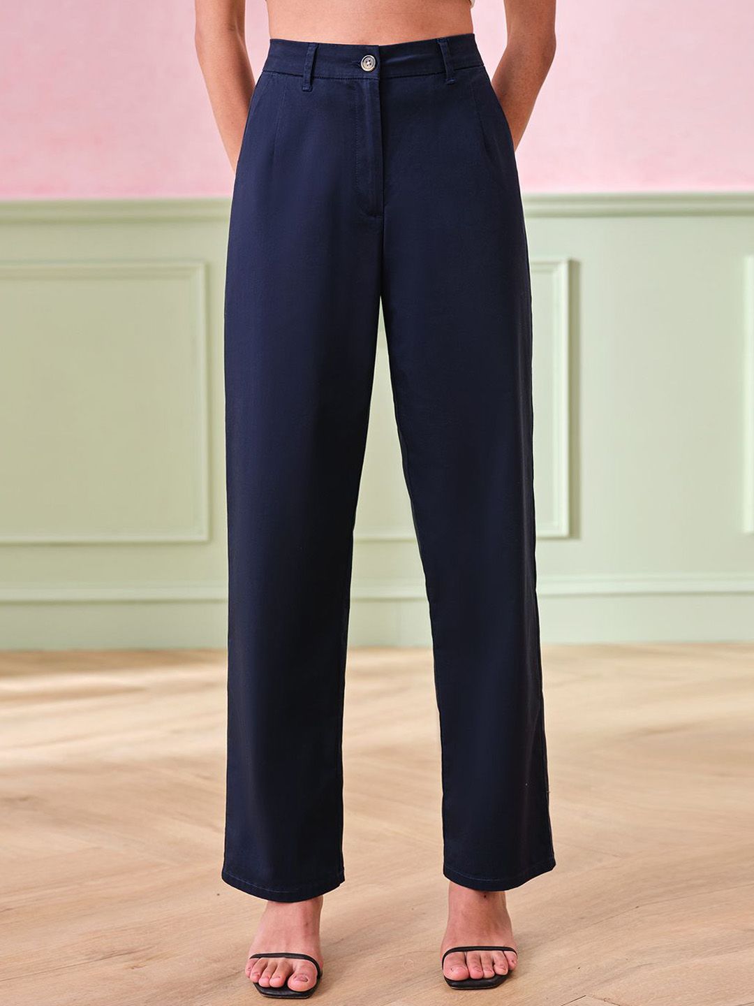AND Women Straight Solid Fit Trousers