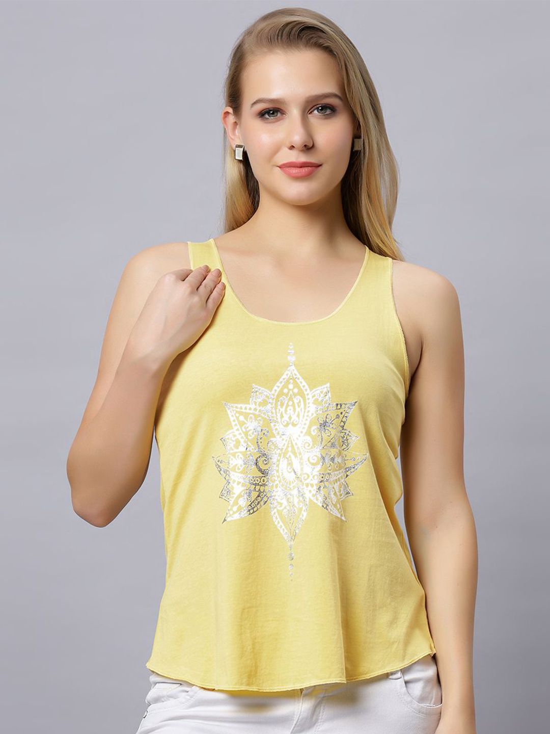 Autumn Hues Abstract Printed Cotton Tank Top