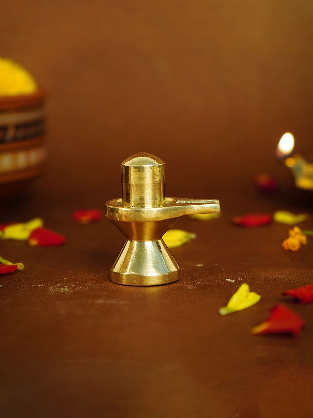 Ekhasa Shivling Gold Brass Metallic Prayer Room Tiny Showpiece - 1.8 Inches