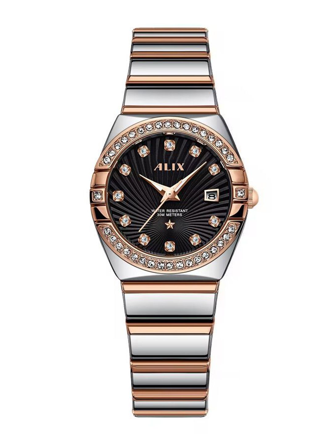 ALIX Women Brass Dial & Stainless Steel Bracelet Style Straps Analogue Multi Function Watch AL2534 SRGB