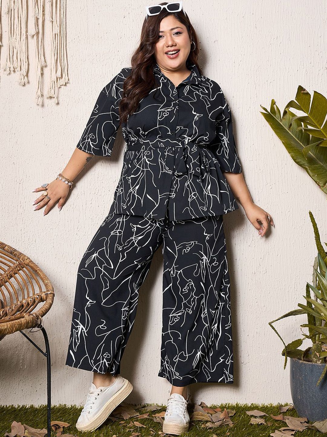 Printed Shirt & Belt With Palazzo