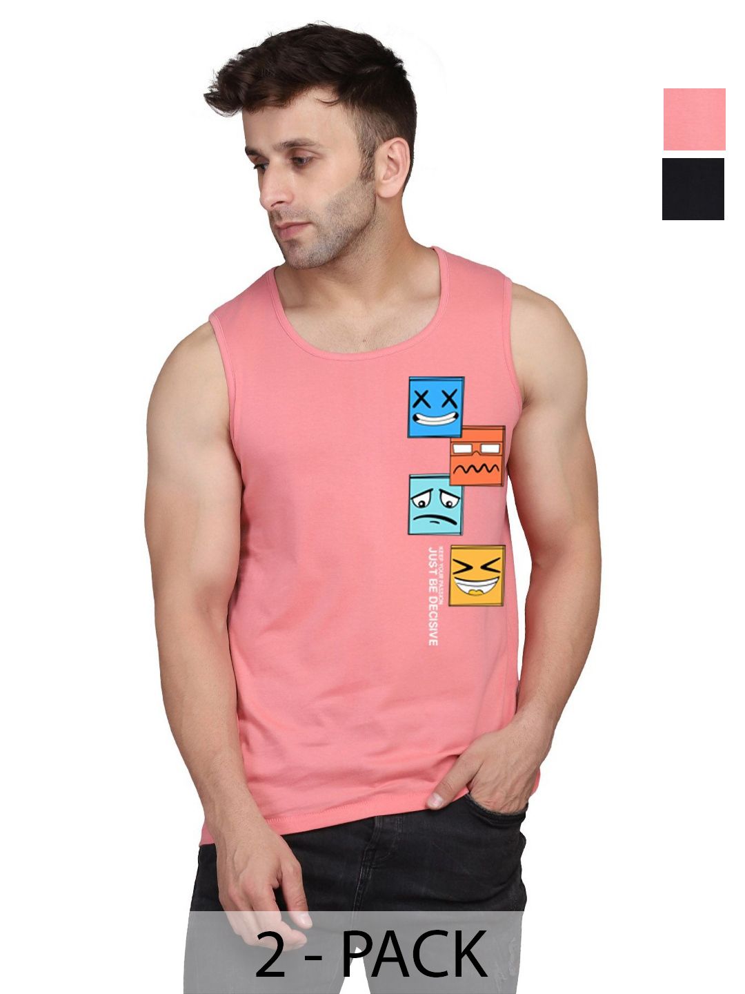 SLOWLORIS Men Pack Of 2 Typography Printed Round Neck Cotton Slim Fit T-Shirts