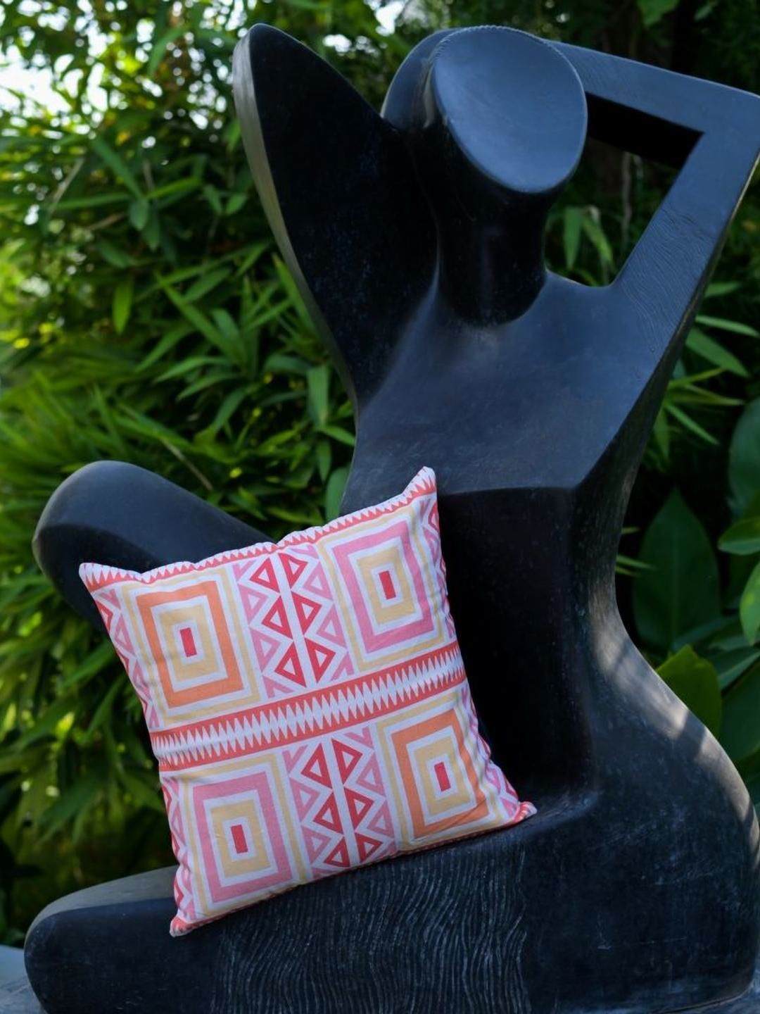 ABSTRACT INDIA White Geometric Cotton HD Digital 2 Piece Square Cushion Covers -16x16In