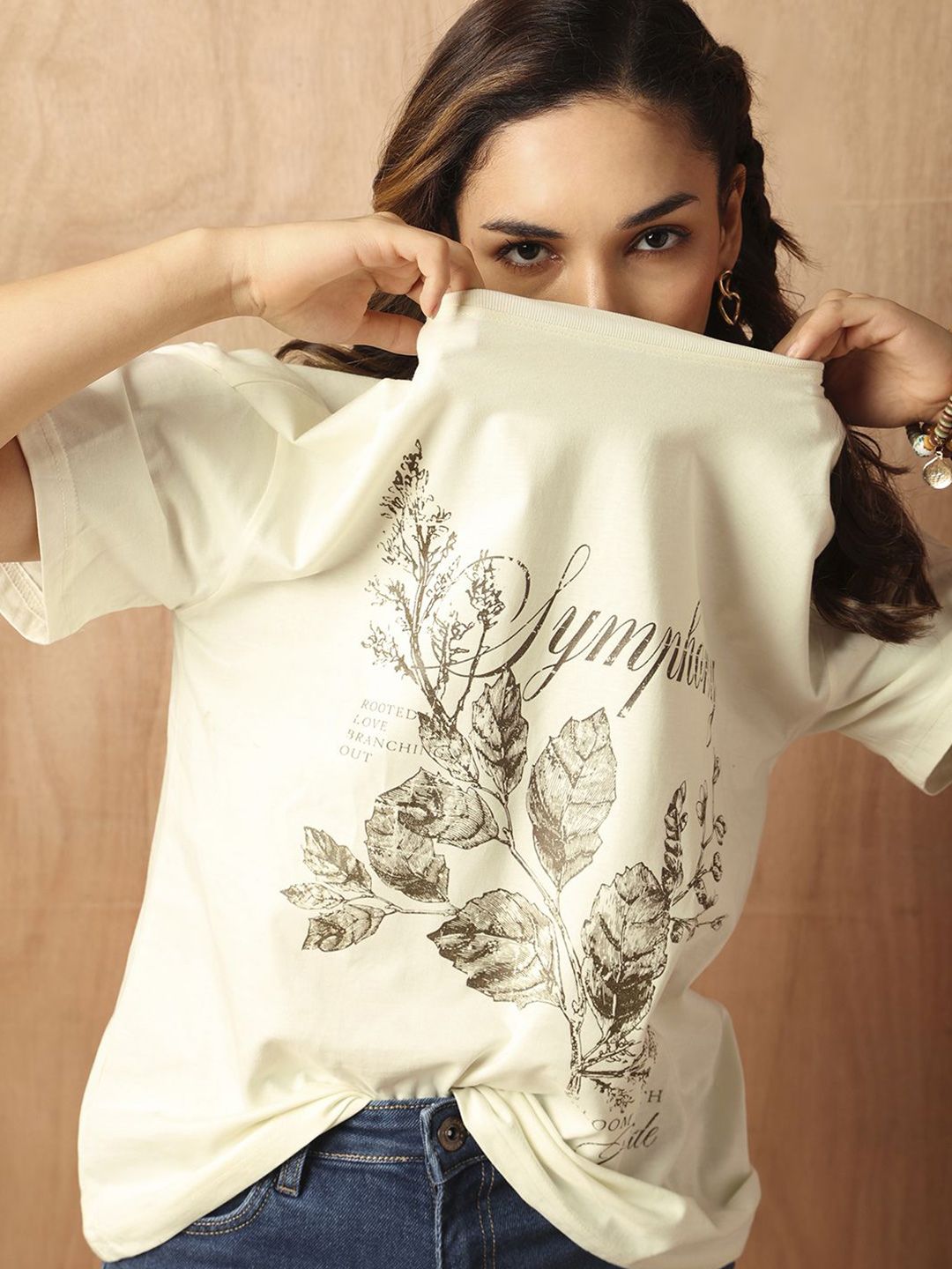 The Roadster Lifestyle Co. Women Graphic Printed Round Neck Cotton Oversized T-Shirt