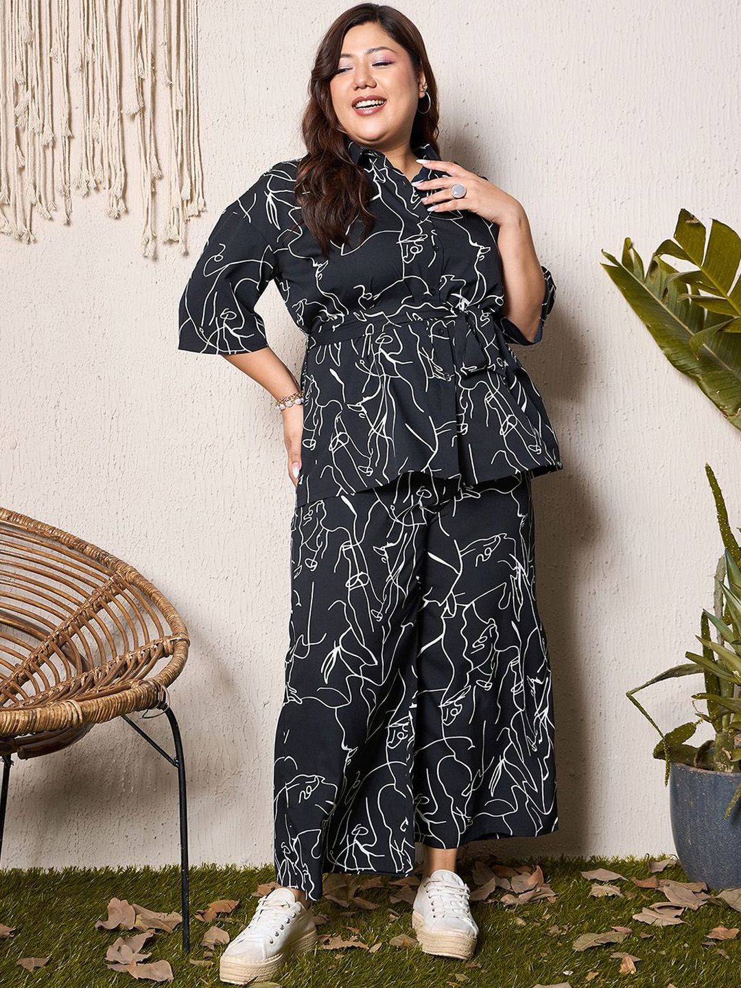 Printed Shirt & Belt With Palazzo 6