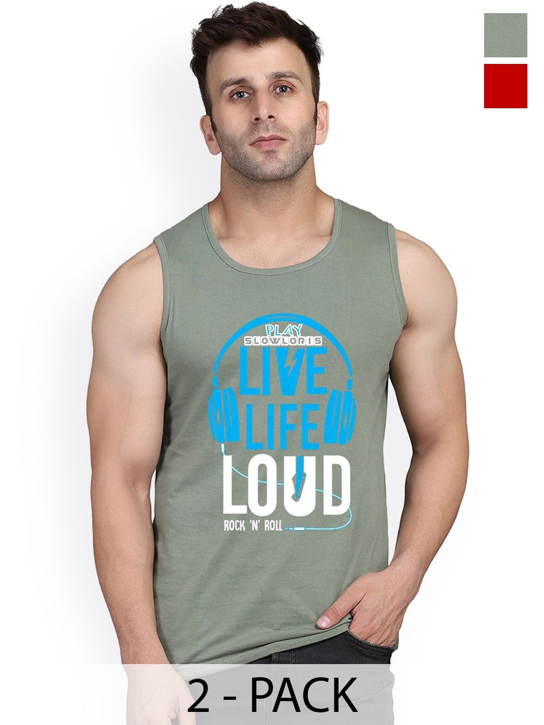 Buy SLOWLORIS Pack Of 2 Printed Sleeveless Gym -  - Apparel for Men