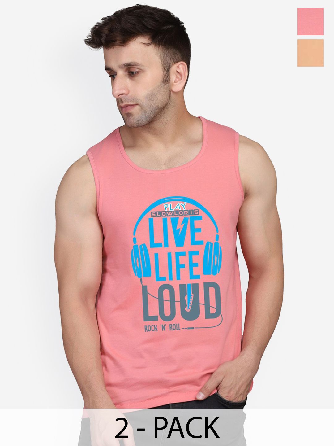 SLOWLORIS Pack Of 2 Printed Gym Innerwear Vests