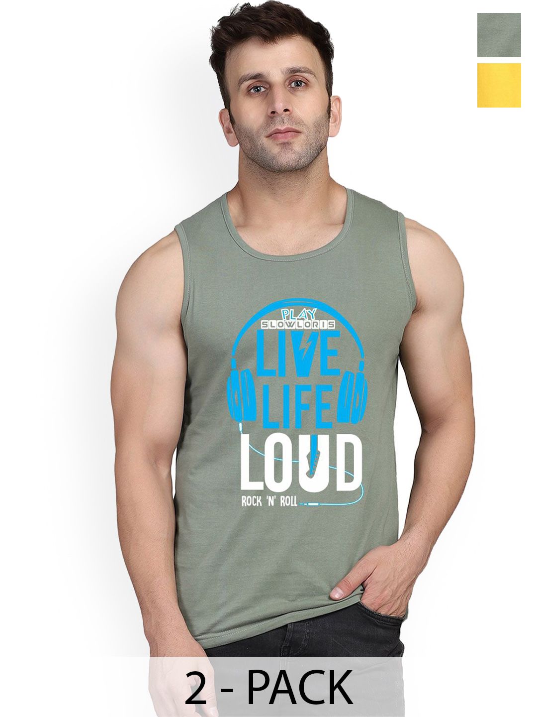 Buy SLOWLORIS Combo Pack Of 2 Printed Gym Vests -  - Apparel for Men