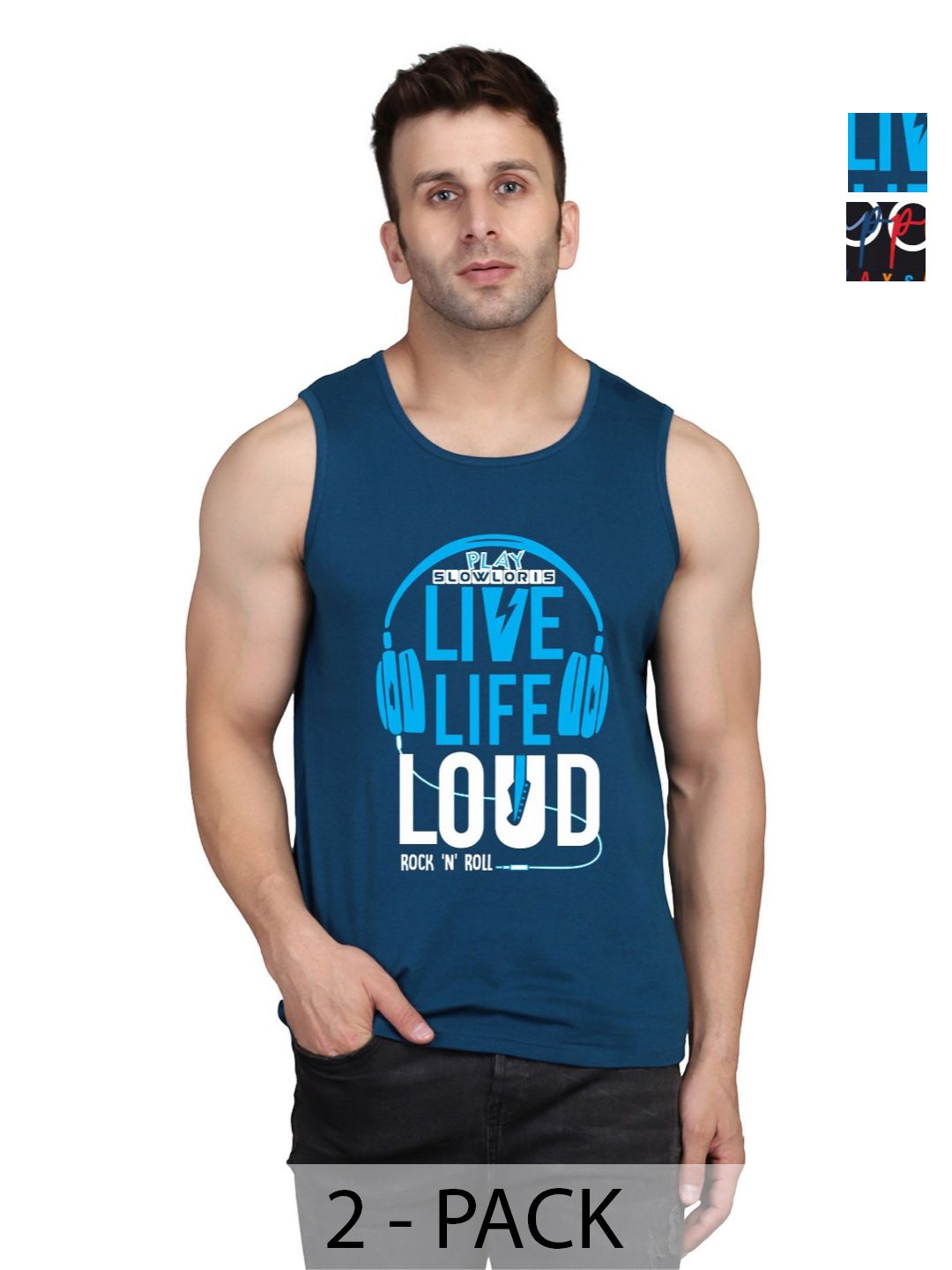 SLOWLORIS Men Pack Of 2 Typography Printed Round Neck Cotton Slim Fit T-Shirts