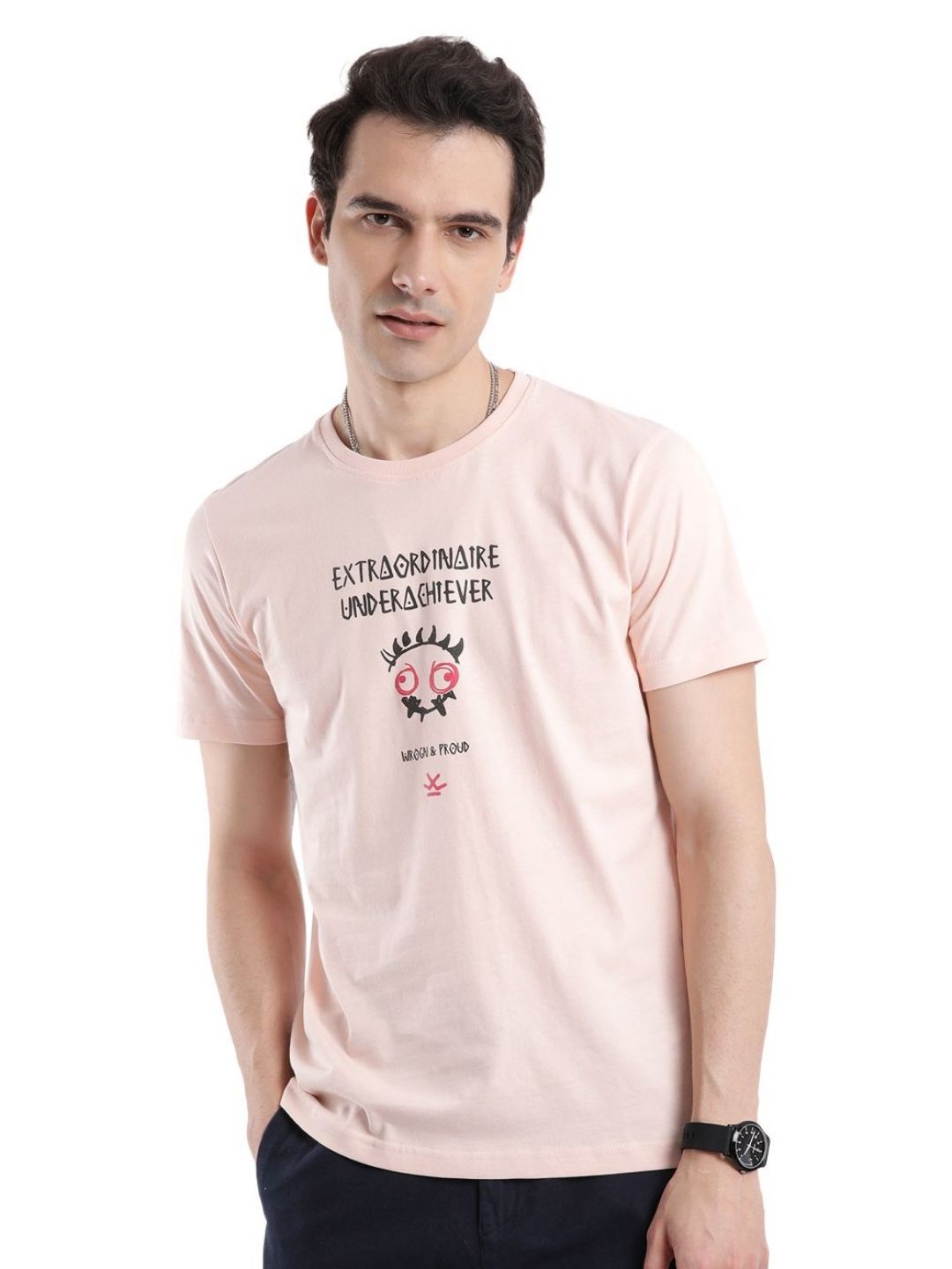 WROGN Men Typography Printed Drop-Shoulder Sleeves Pure Cotton Pockets Slim Fit T-shirt