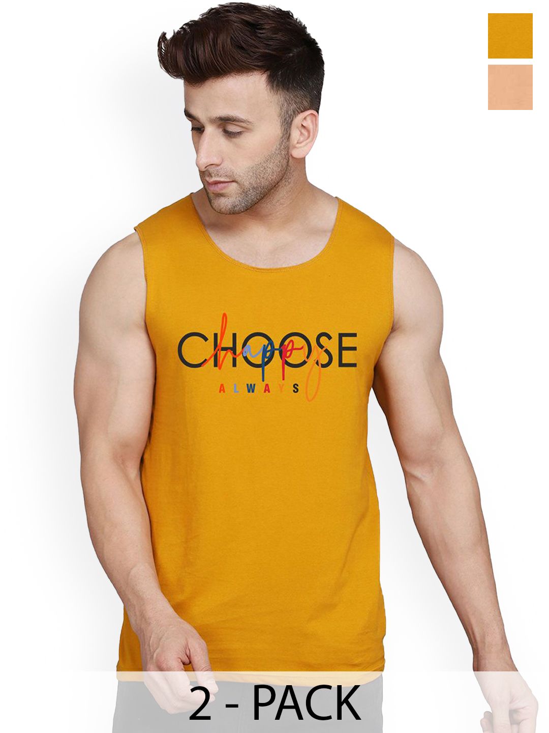 SLOWLORIS Pack Of 2 Printed Gym Vests SL26 COMBO (LOUD RUST) (CHS MUSTARD)