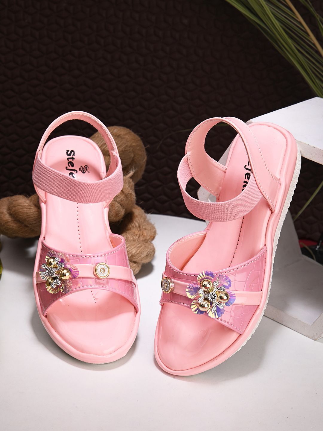 STEFENS  Girls Embellished Backstrap Open Toe Flats