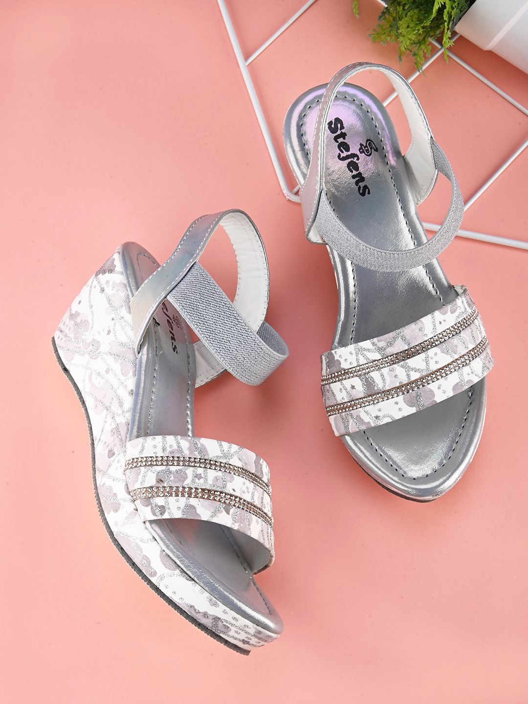 STEFENS Girls Printed Open Toe Wedge Heel Sandals With Western - Embellished