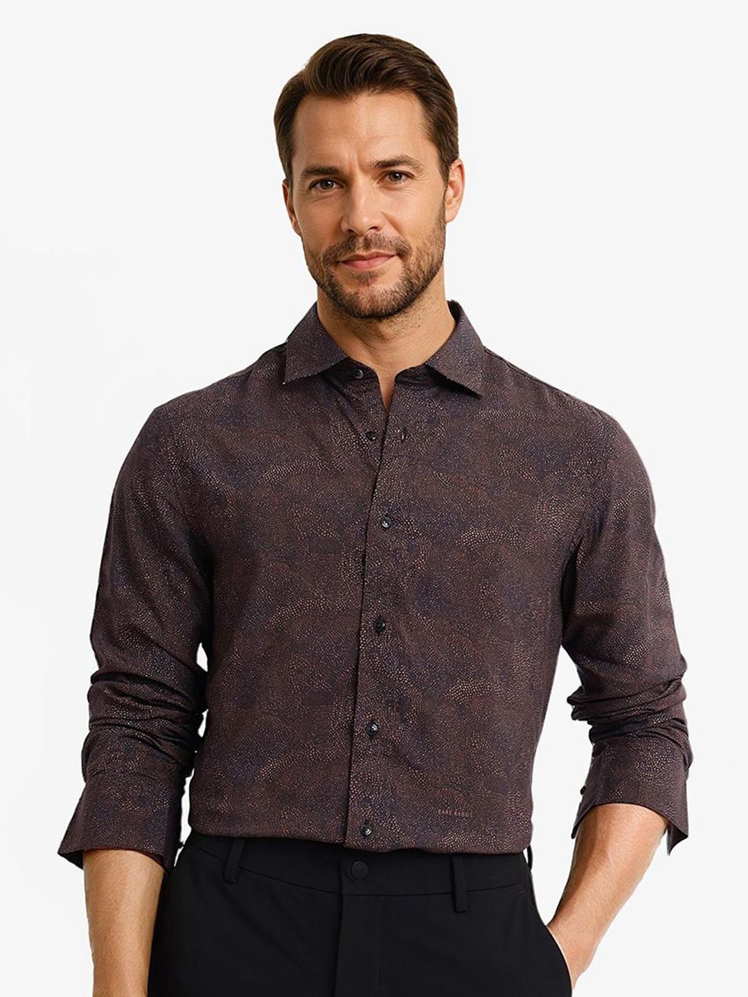 RARE RABBIT Troyen Primary Textured Cotton Long Sleeves Shirt