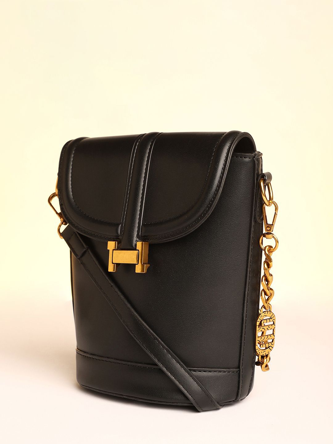 HAUTE SAUCE Black Leather Half Moon Sling Bag Handbag