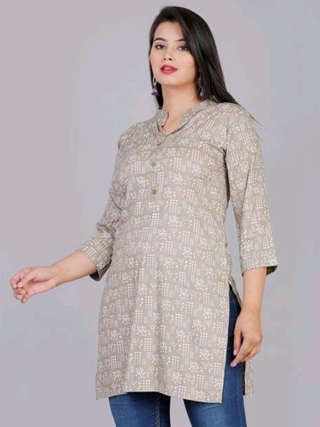 Aarti Fashion Women Floral Printed Mandarin Collar Kurti