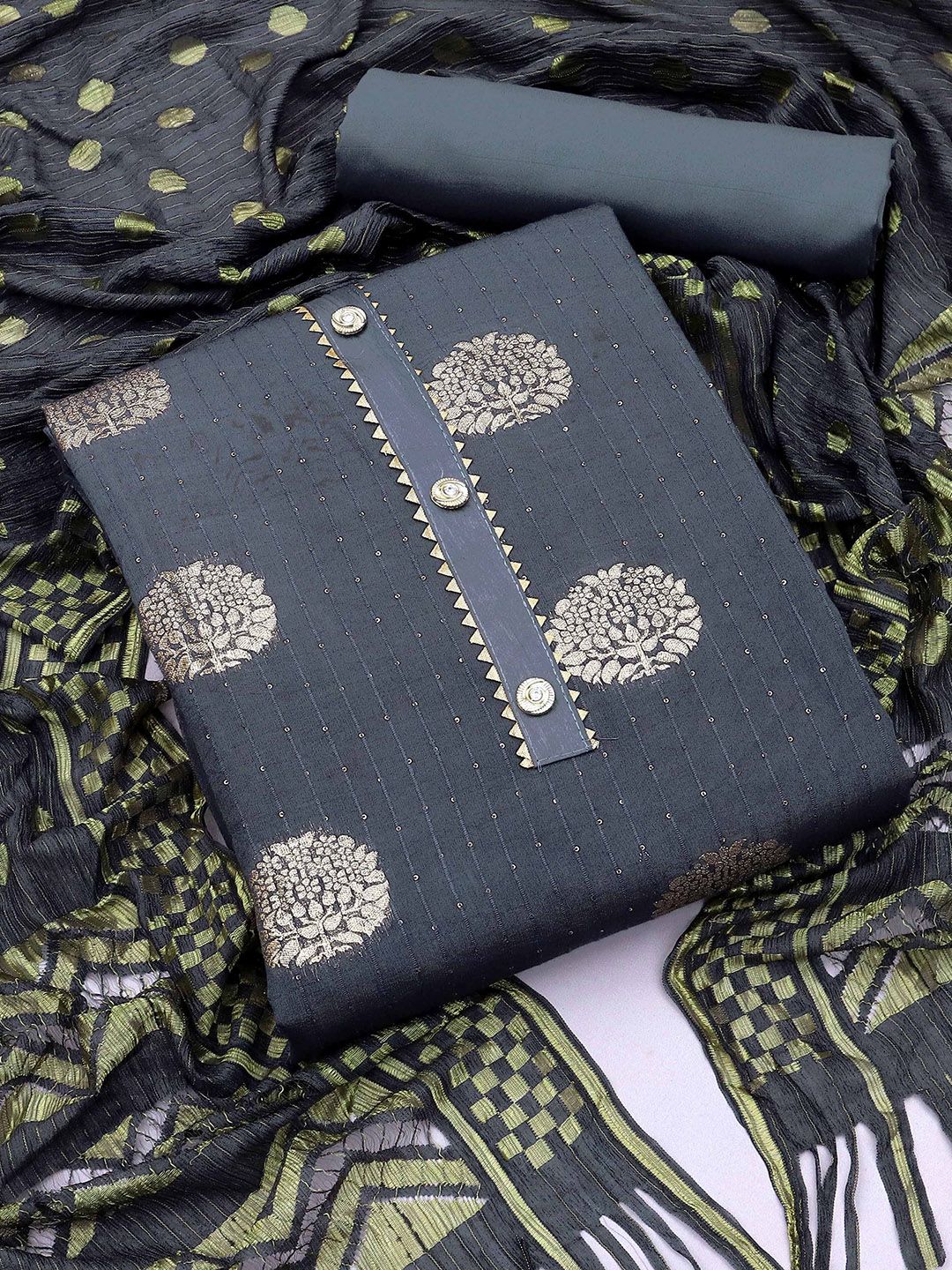 Maroosh Floral Woven Design Sequined Unstitched Dress Material