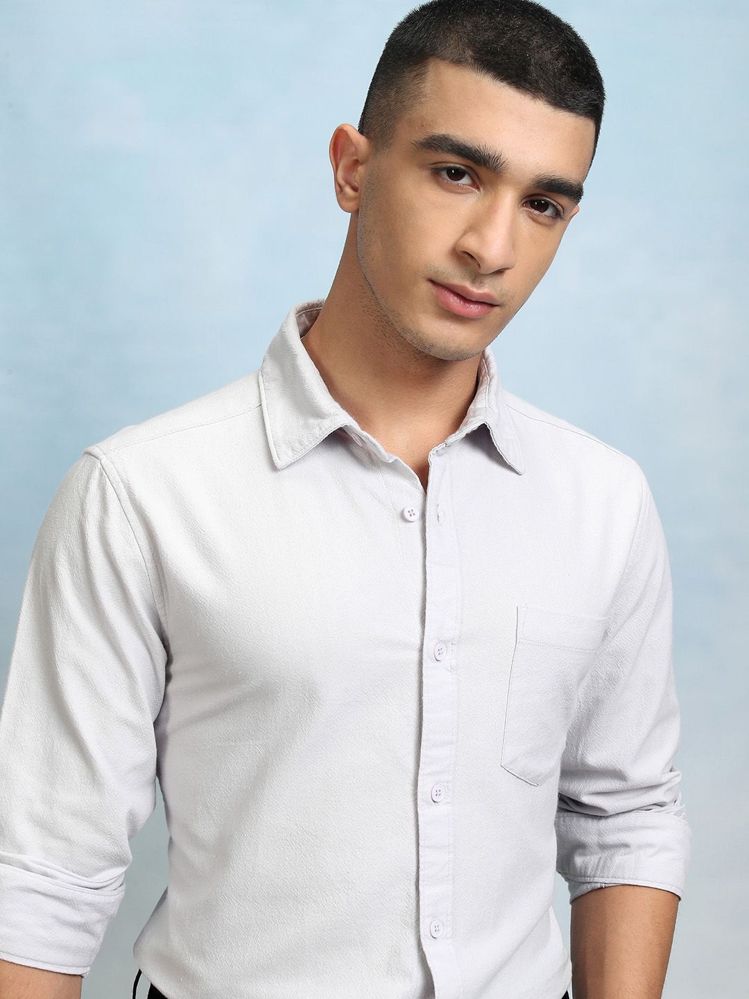 HIGHLANDER Men Spread Collar Solid Cotton Casual Shirt