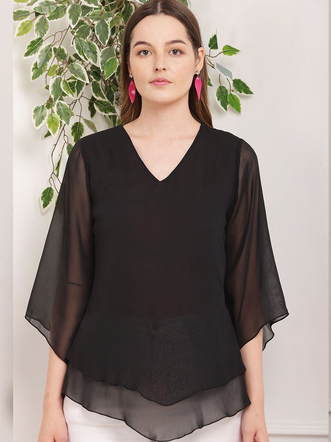 Tushita Women Flared Sleeve Layered Georgette Top