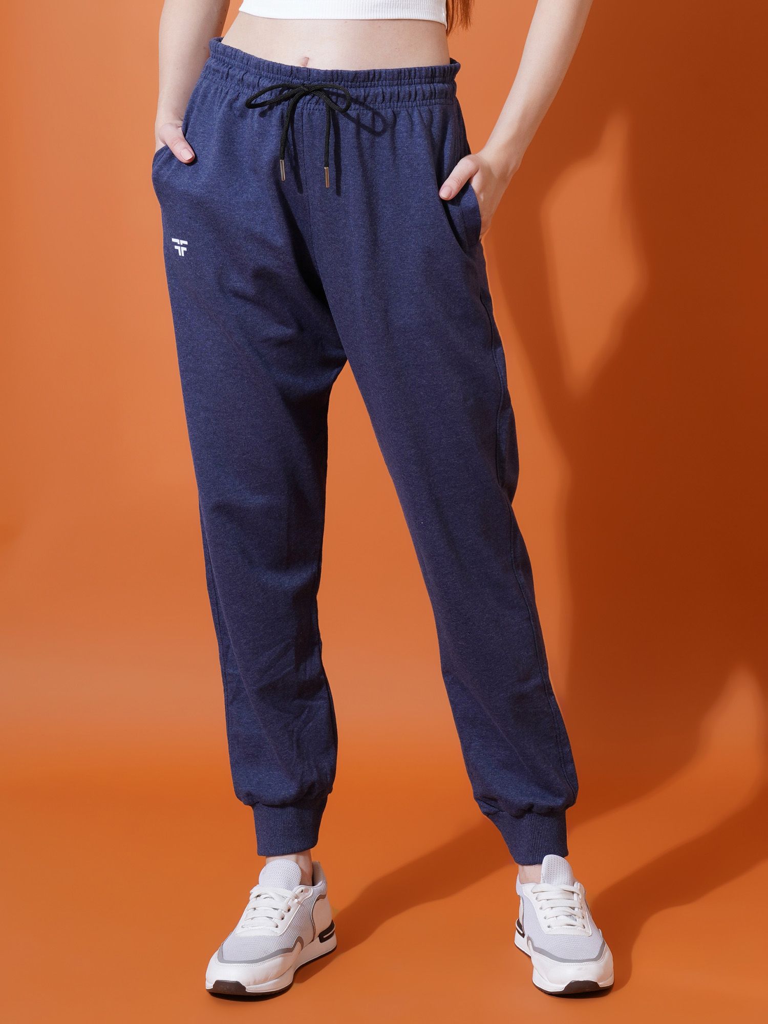 FFLIRTYGO Women Navy Blue Cotton Mid-rise Track Pants