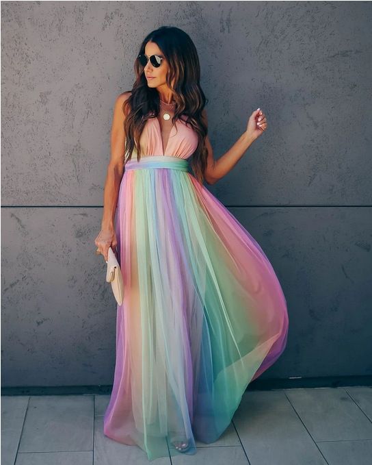 bebe V-neck Shoulder Strap Empire Maxi Dress
