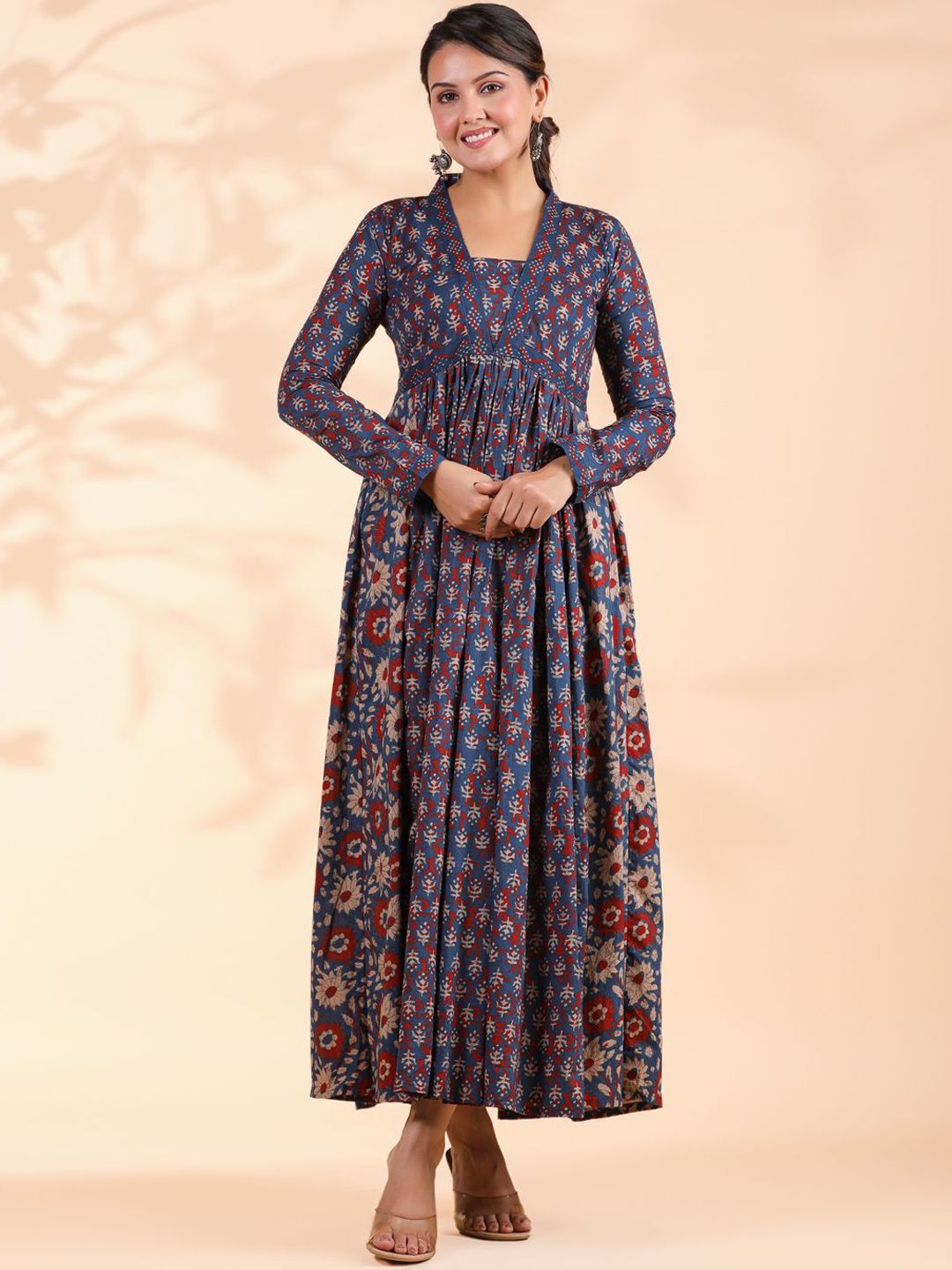 Vbuyz Floral Printed Square Neck Long Sleeves Empire Pure Cotton Anarkali Kurta