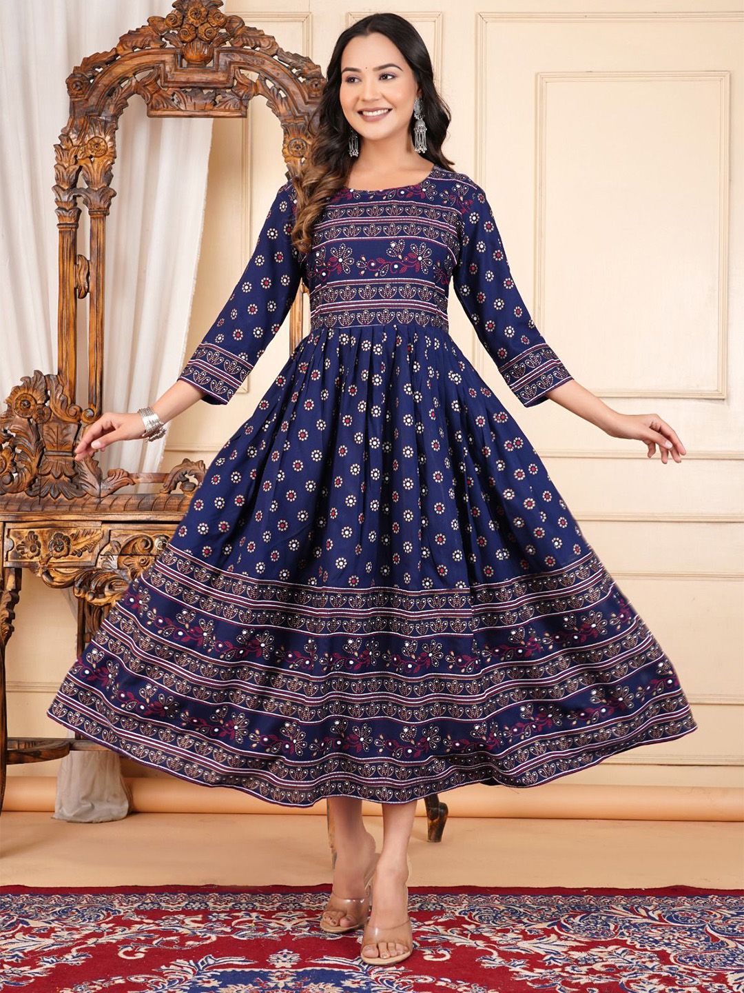 Vorcia Febtex Women Ethnic Motifs Printed Fit and Flare Maternity Ethnic Dresses