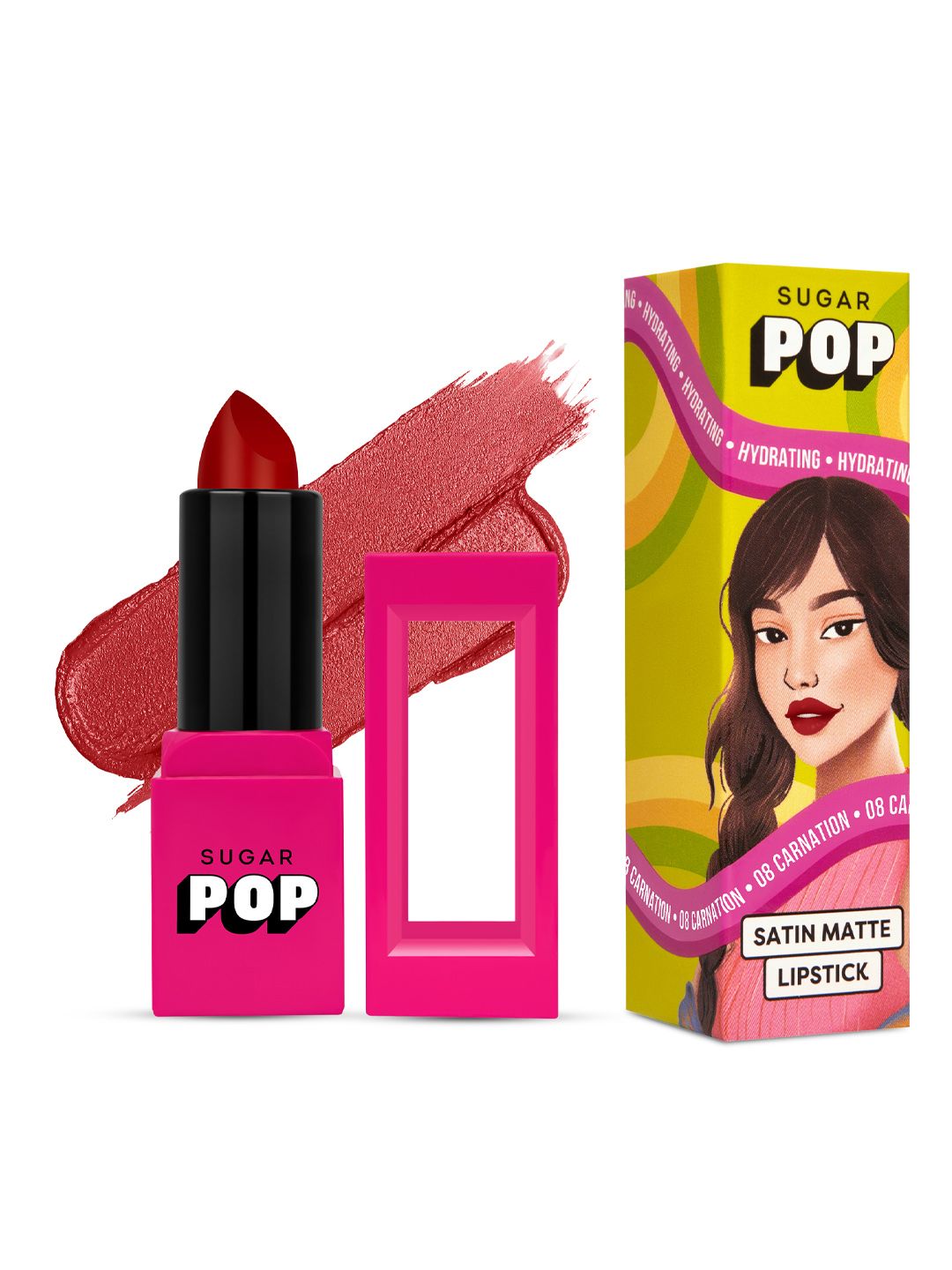Buy SUGAR POP Hydrating Satin Matte Lipstick Infused With Vitamin E & Shea Butter Carnation 08 -  - Personal Care for Women